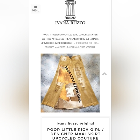 Upcycled Couture concept Designer Maxi Skirt Mustard Denim ShabbyChic - Picture 16 of 16